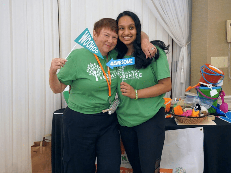 Dyuthi and her advisor participate in a Sandy Hook Promise activity.