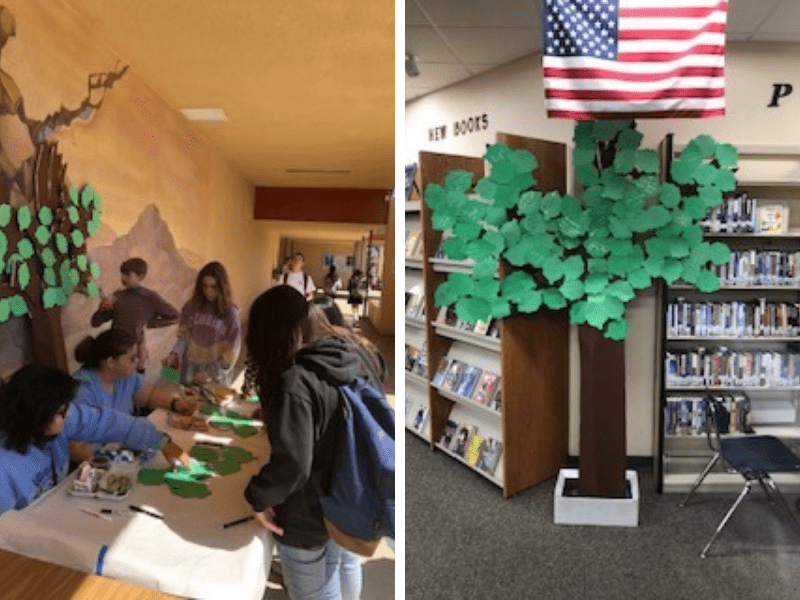 Students at Twin Peaks working on a paper tree during Say Something Week.