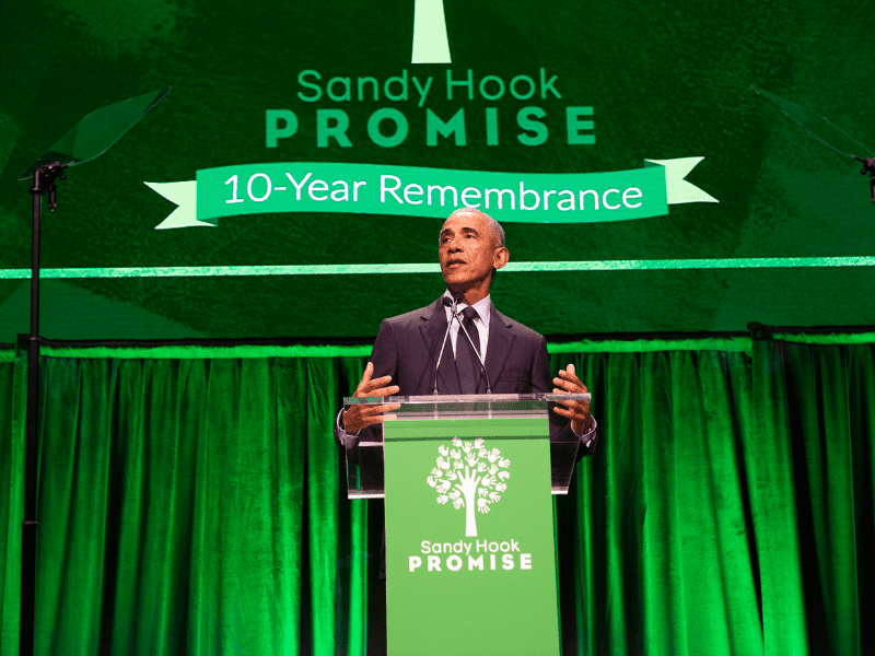 President Obama speaks onstage during the 2022 Sandy Hook Promise Benefit at The Ziegfeld Ballroom on December 06, 2022, in New York City.