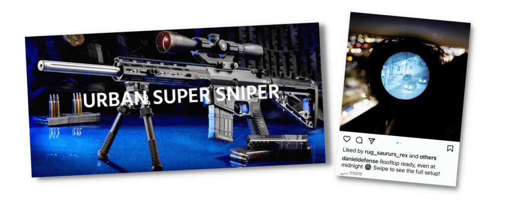 Collage of firearm marketing with Urban Super Sniper and Daniel Defence